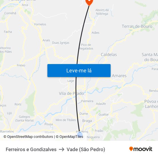 Ferreiros e Gondizalves to Vade (São Pedro) map