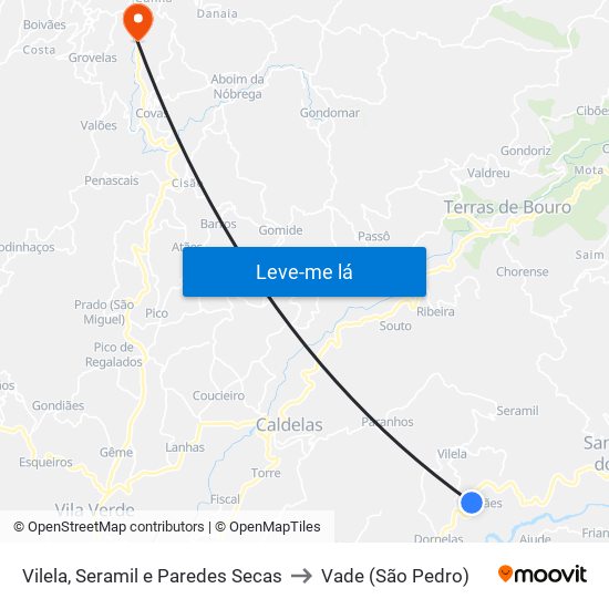 Vilela, Seramil e Paredes Secas to Vade (São Pedro) map