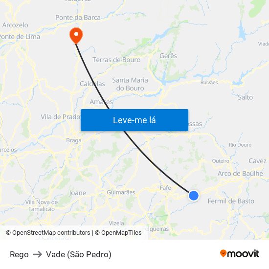 Rego to Vade (São Pedro) map