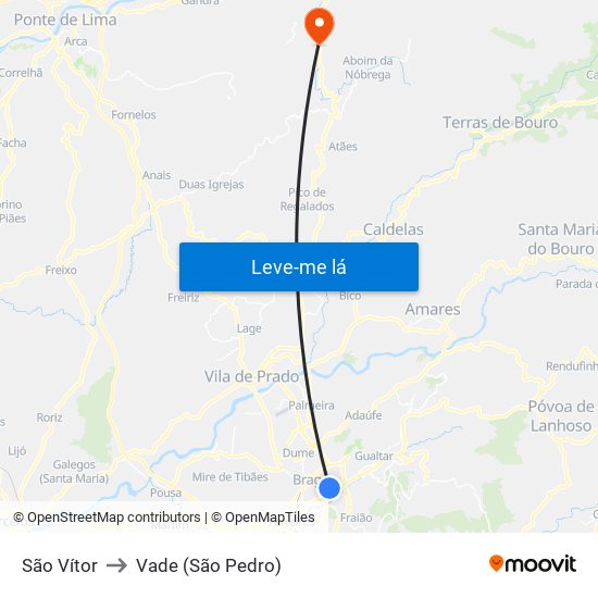 São Vítor to Vade (São Pedro) map