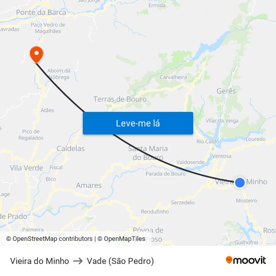 Vieira do Minho to Vade (São Pedro) map