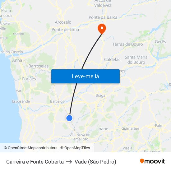 Carreira e Fonte Coberta to Vade (São Pedro) map