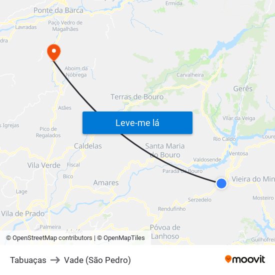 Tabuaças to Vade (São Pedro) map