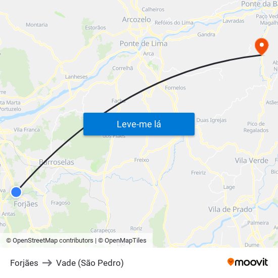 Forjães to Vade (São Pedro) map
