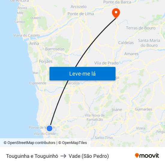 Touguinha e Touguinhó to Vade (São Pedro) map