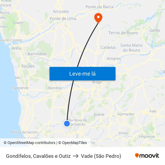 Gondifelos, Cavalões e Outiz to Vade (São Pedro) map