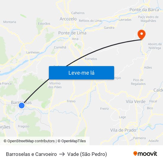 Barroselas e Carvoeiro to Vade (São Pedro) map