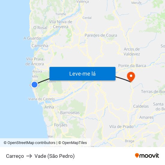 Carreço to Vade (São Pedro) map