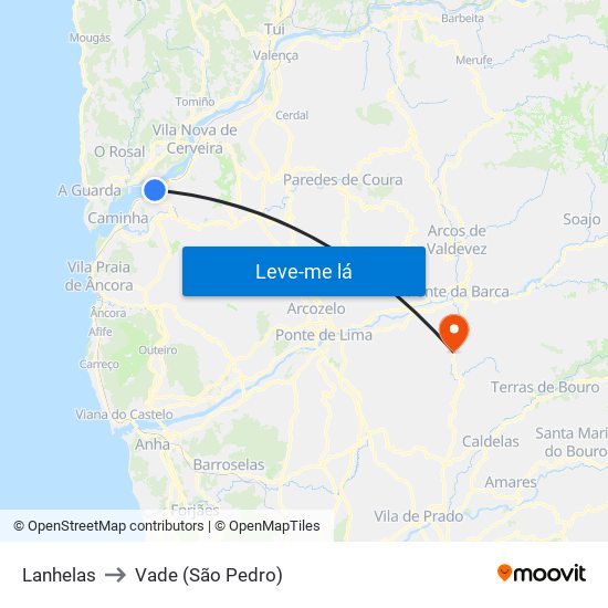 Lanhelas to Vade (São Pedro) map