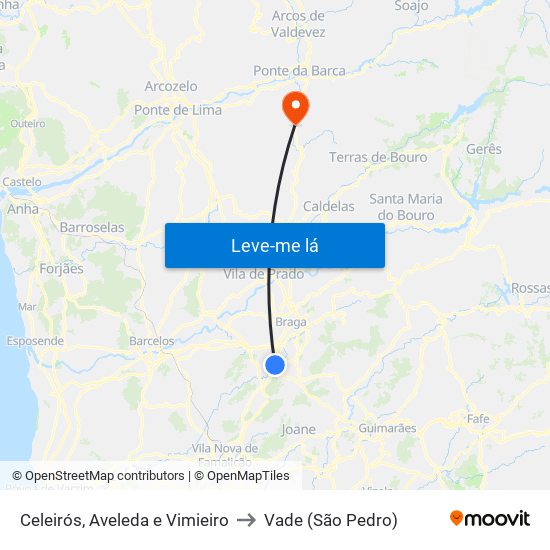 Celeirós, Aveleda e Vimieiro to Vade (São Pedro) map