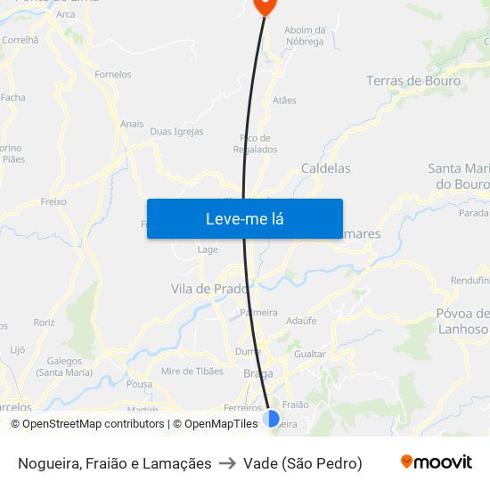 Nogueira, Fraião e Lamaçães to Vade (São Pedro) map