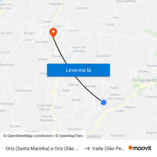 Oriz (Santa Marinha) e Oriz (São Miguel) to Vade (São Pedro) map