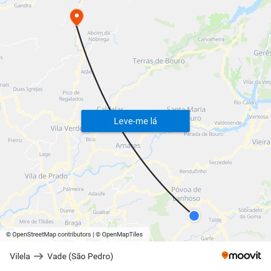 Vilela to Vade (São Pedro) map