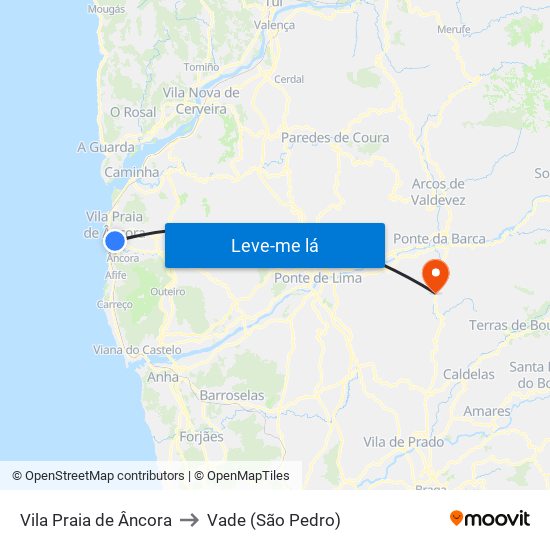 Vila Praia de Âncora to Vade (São Pedro) map