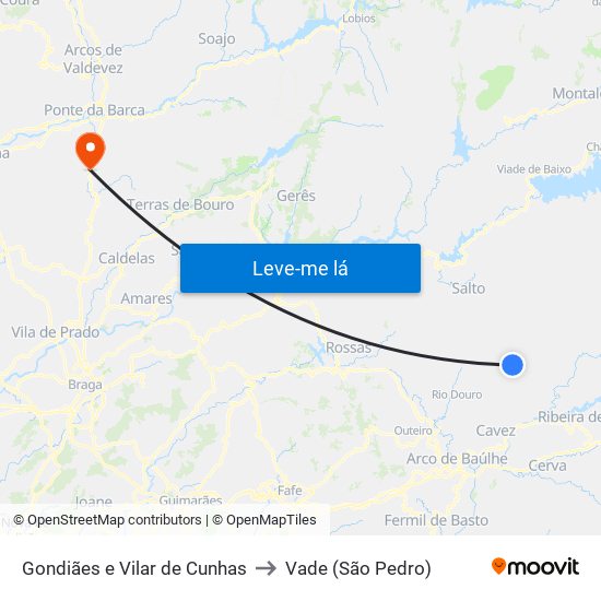 Gondiães e Vilar de Cunhas to Vade (São Pedro) map