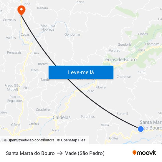 Santa Marta do Bouro to Vade (São Pedro) map