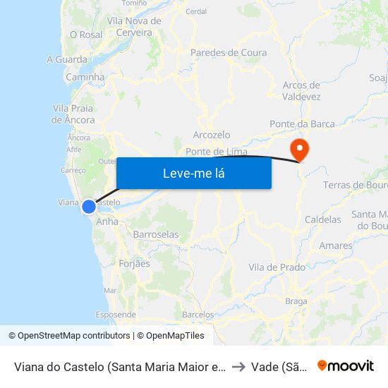 Viana do Castelo (Santa Maria Maior e Monserrate) e Meadela to Vade (São Pedro) map