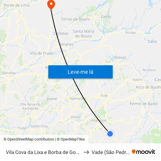 Vila Cova da Lixa e Borba de Godim to Vade (São Pedro) map