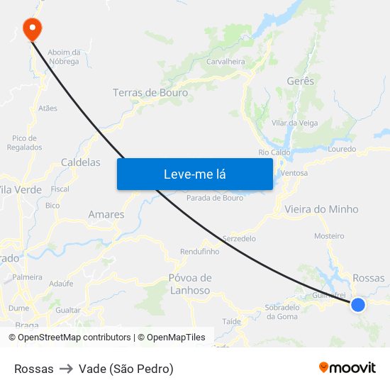 Rossas to Vade (São Pedro) map