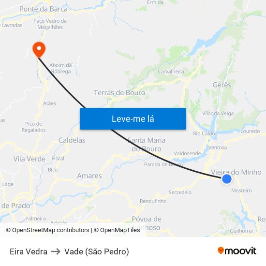 Eira Vedra to Vade (São Pedro) map