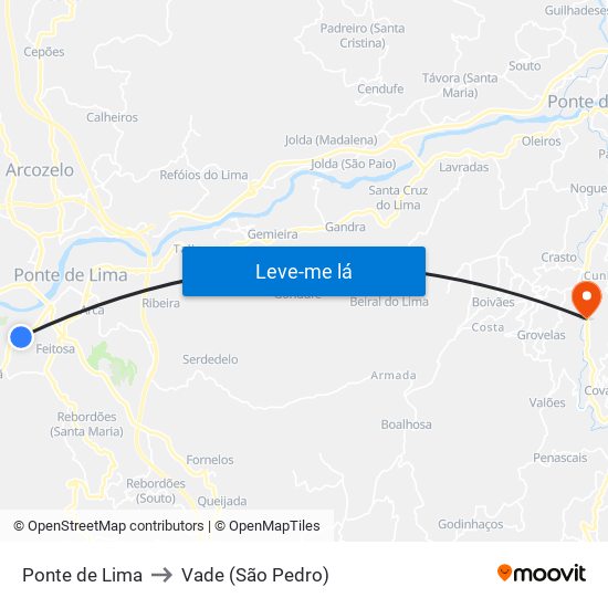 Ponte de Lima to Vade (São Pedro) map