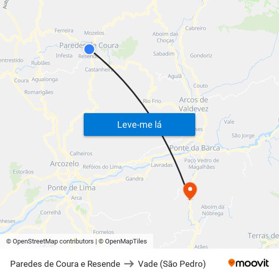 Paredes de Coura e Resende to Vade (São Pedro) map