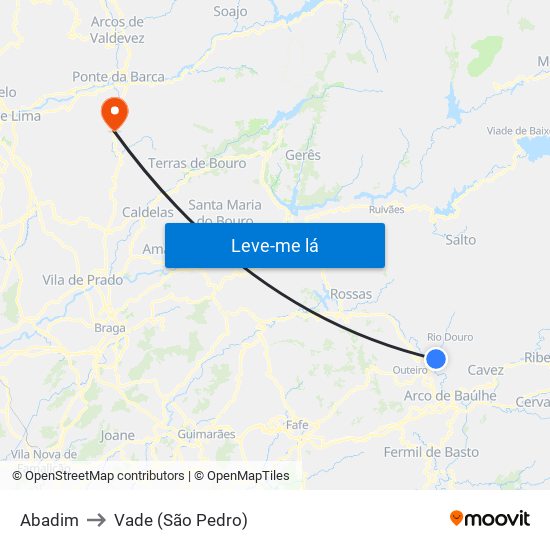 Abadim to Vade (São Pedro) map