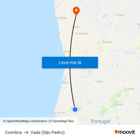 Coimbra to Vade (São Pedro) map