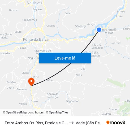 Entre Ambos-Os-Rios, Ermida e Germil to Vade (São Pedro) map