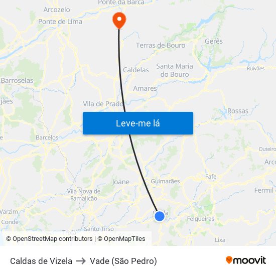 Caldas de Vizela to Vade (São Pedro) map