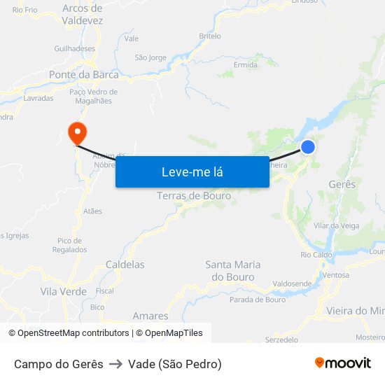 Campo do Gerês to Vade (São Pedro) map