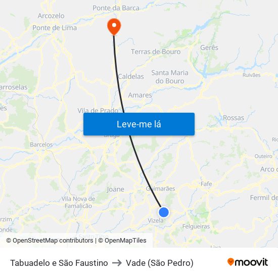 Tabuadelo e São Faustino to Vade (São Pedro) map