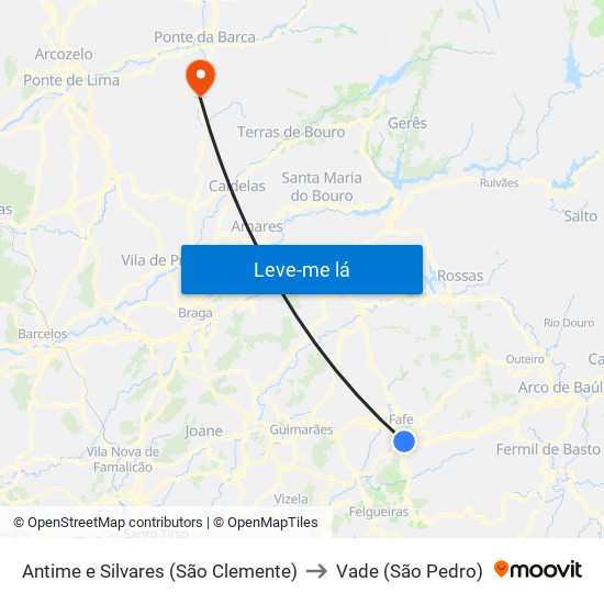 Antime e Silvares (São Clemente) to Vade (São Pedro) map