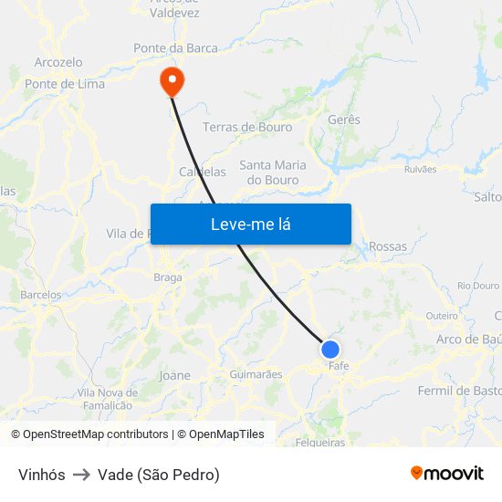 Vinhós to Vade (São Pedro) map