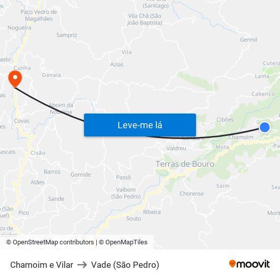 Chamoim e Vilar to Vade (São Pedro) map