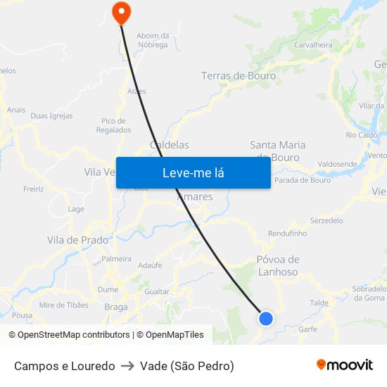 Campos e Louredo to Vade (São Pedro) map