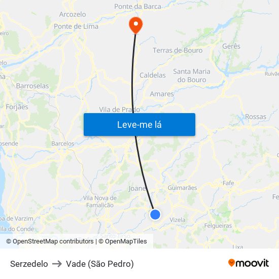 Serzedelo to Vade (São Pedro) map