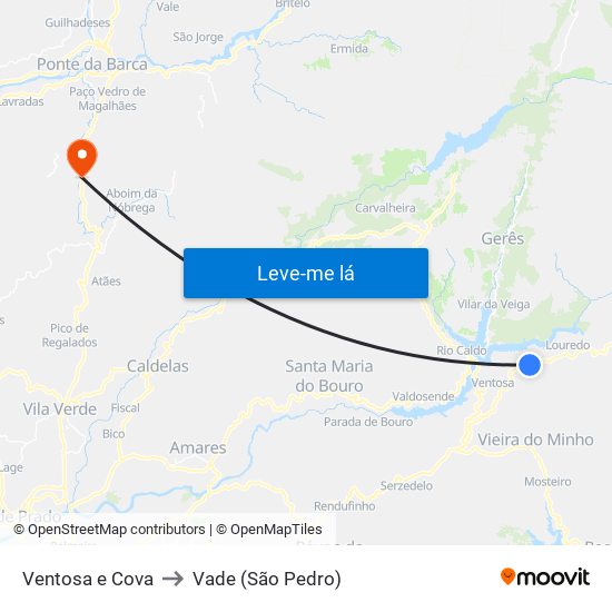 Ventosa e Cova to Vade (São Pedro) map