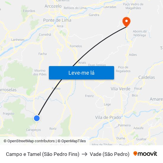 Campo e Tamel (São Pedro Fins) to Vade (São Pedro) map