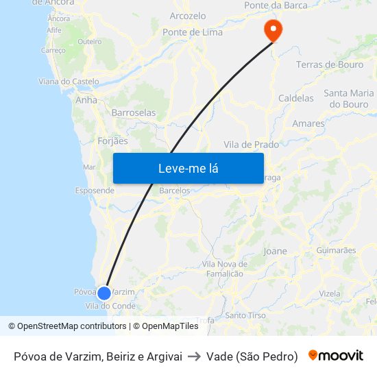 Póvoa de Varzim, Beiriz e Argivai to Vade (São Pedro) map