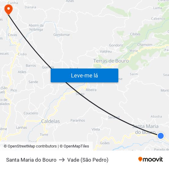 Santa Maria do Bouro to Vade (São Pedro) map
