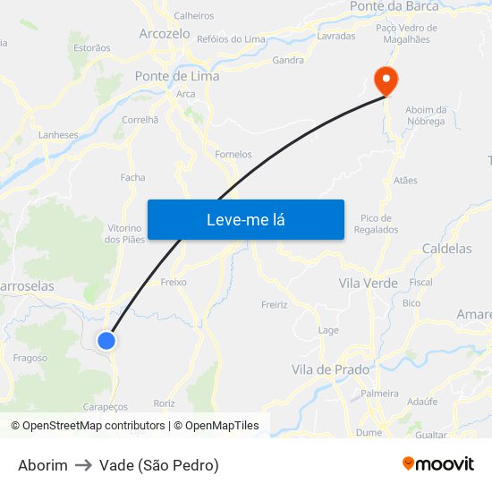 Aborim to Vade (São Pedro) map