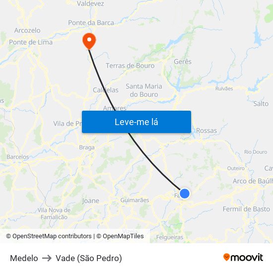 Medelo to Vade (São Pedro) map