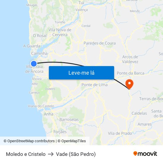 Moledo e Cristelo to Vade (São Pedro) map