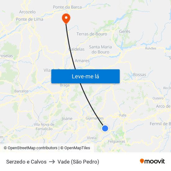 Serzedo e Calvos to Vade (São Pedro) map