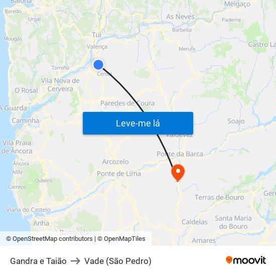 Gandra e Taião to Vade (São Pedro) map