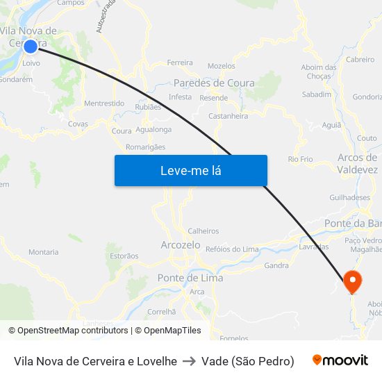 Vila Nova de Cerveira e Lovelhe to Vade (São Pedro) map