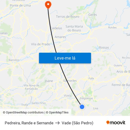 Pedreira, Rande e Sernande to Vade (São Pedro) map