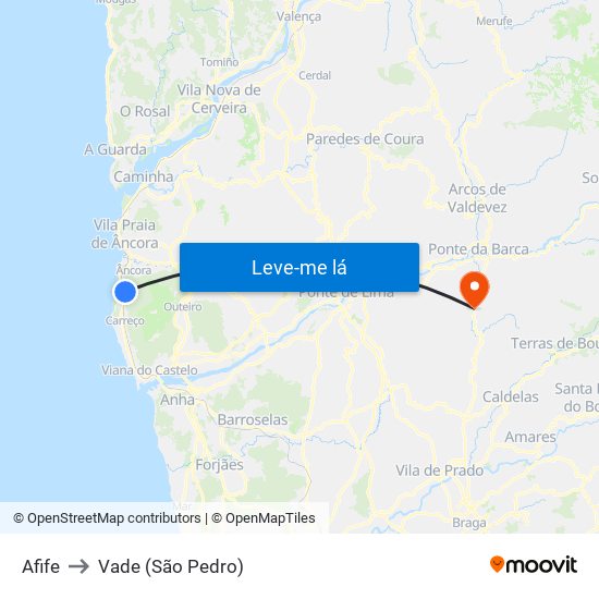 Afife to Vade (São Pedro) map