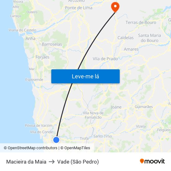 Macieira da Maia to Vade (São Pedro) map